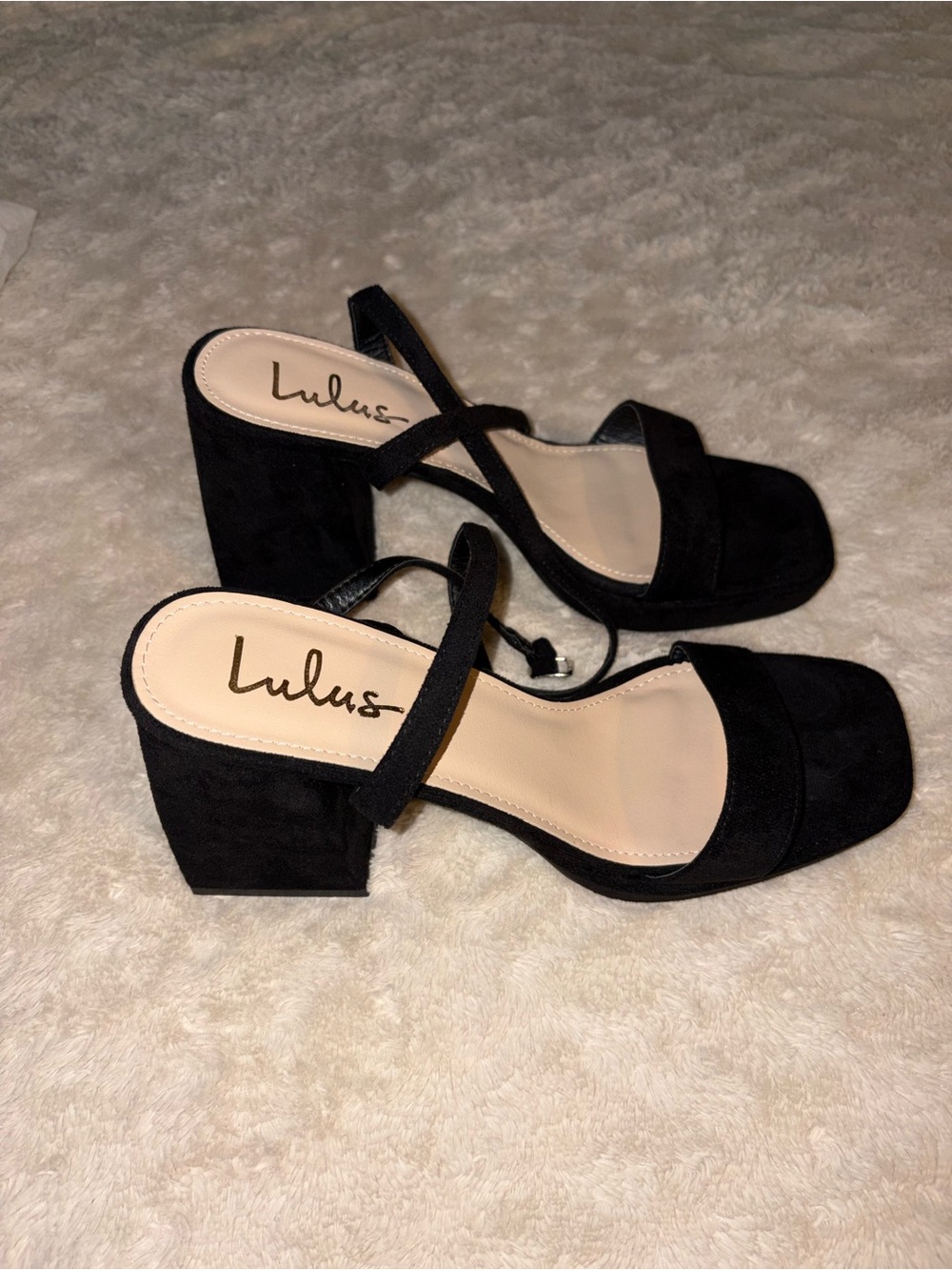 Lulu's Black Suede Chunky Heel Sandals